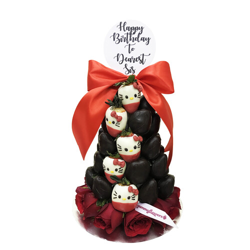 25cm Hello Kitty x Red Rose Strawberry Tower w Topper (Small)